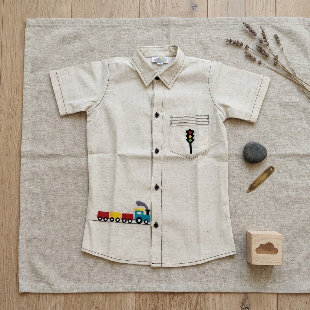 Train Engine Hand embroidered Shirt for Boys