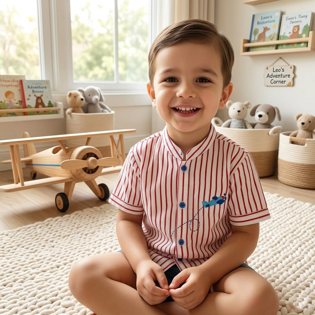 Airplane Hand embroidered Shirt for Boys