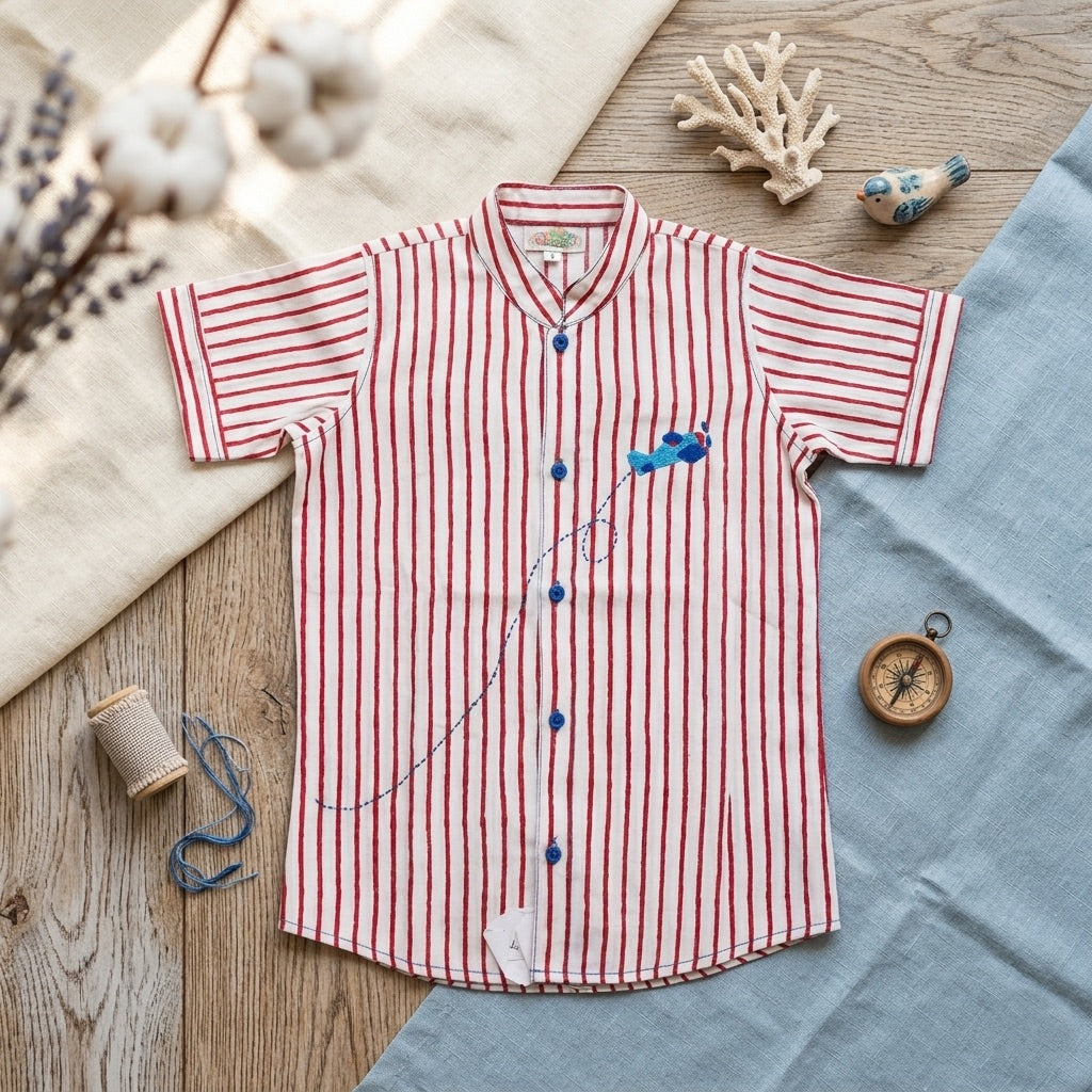 Airplane Hand embroidered Shirt for Boys