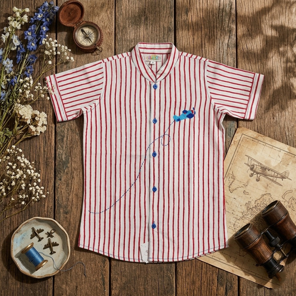 Airplane Hand embroidered Shirt for Boys