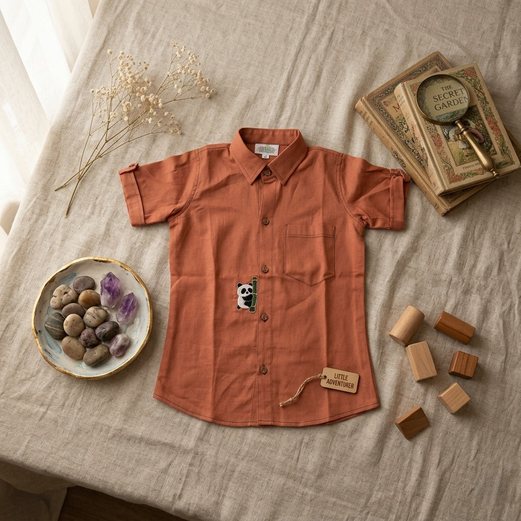 Panda Hand embroidered Shirt for Boys