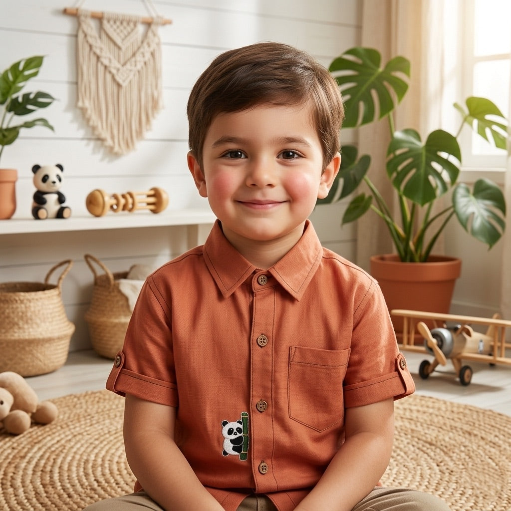 Panda Hand embroidered Shirt for Boys