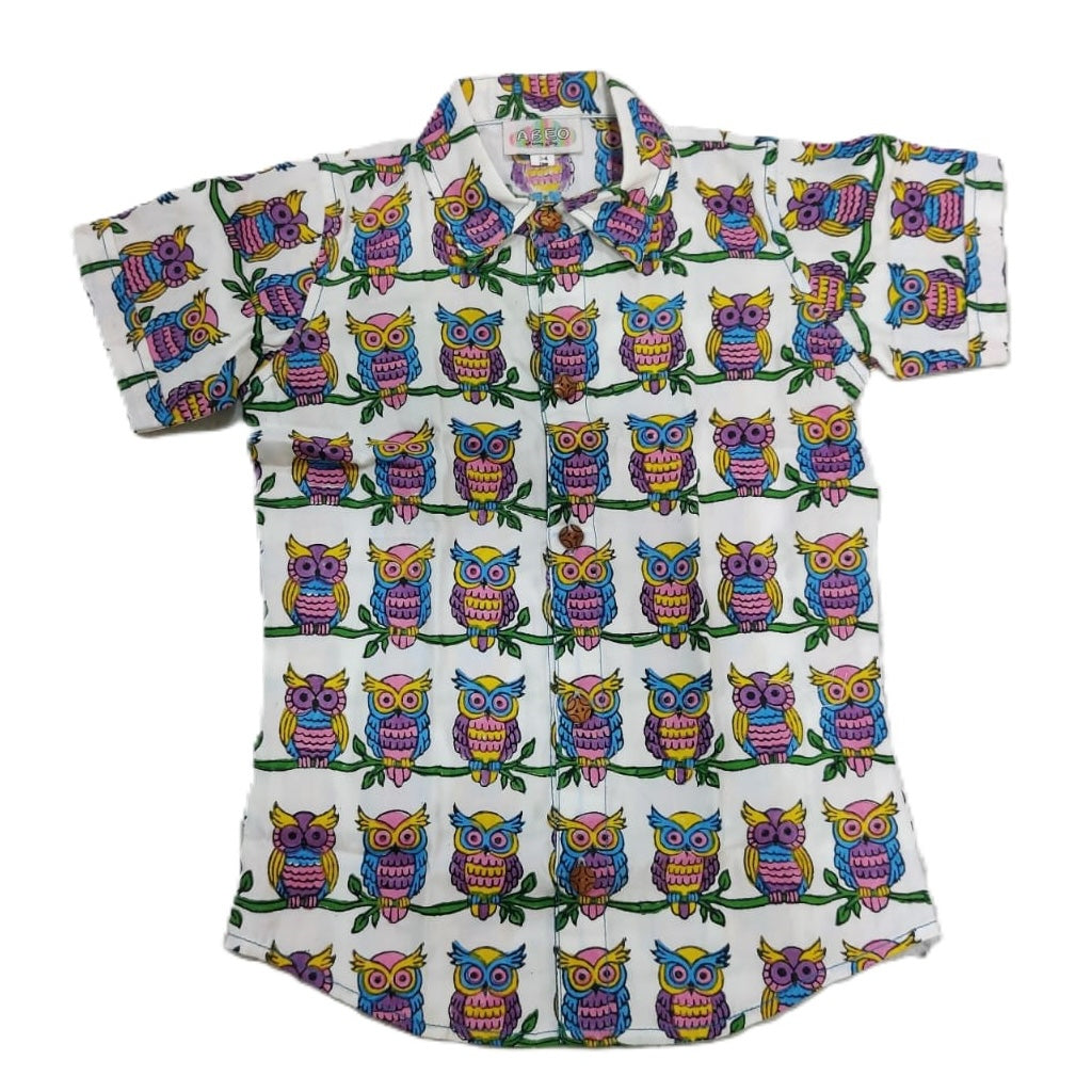 Owl Print Cotton Shirt for Boys