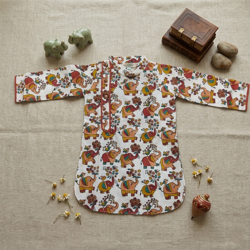 Elephant Print Cotton Kurta for Boys