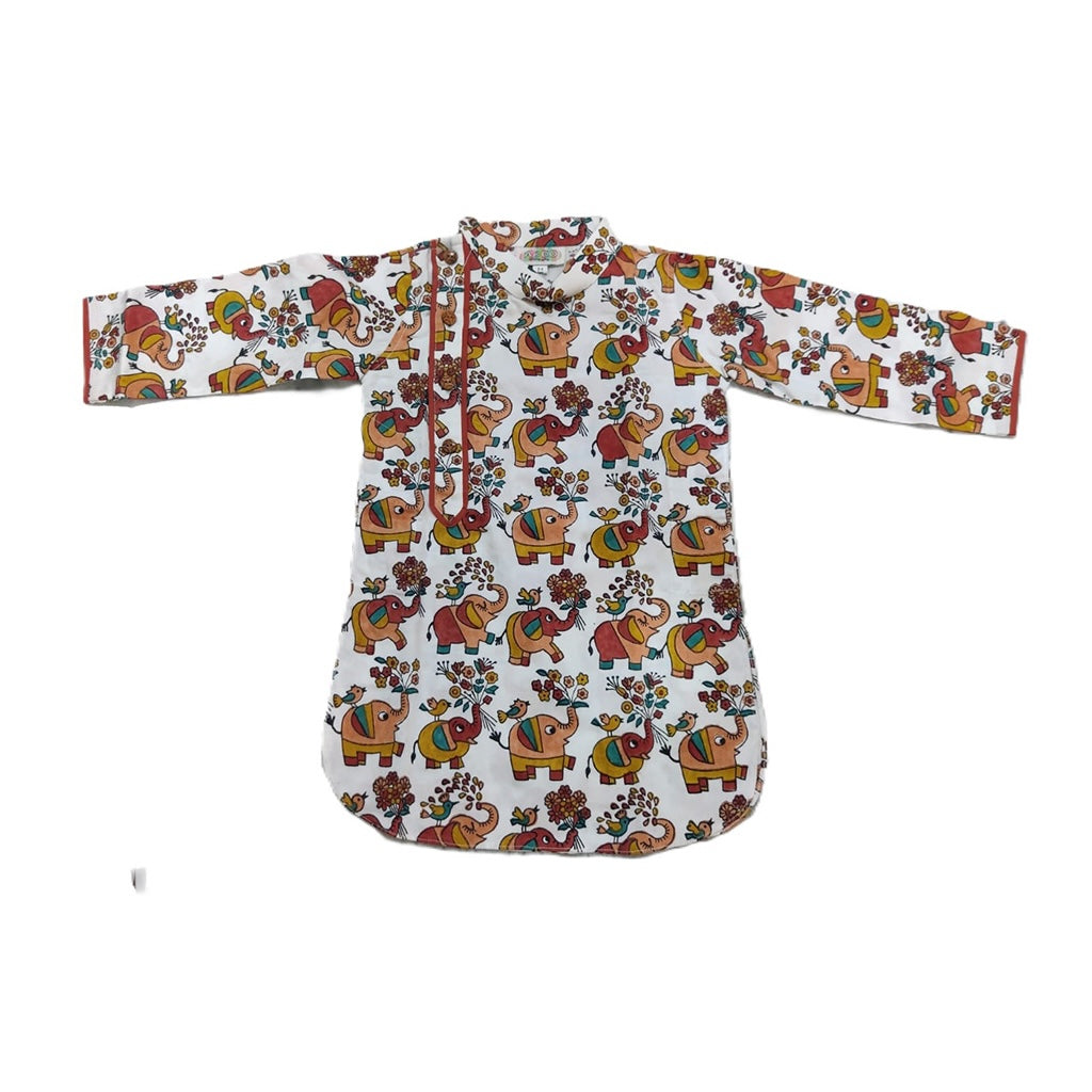 Elephant Print Cotton Kurta for Boys