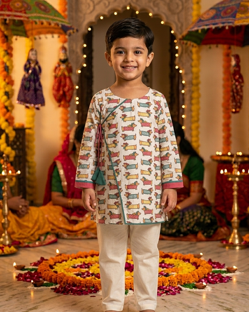 Daschund Dog Pattern Cotton Kurta for Boy