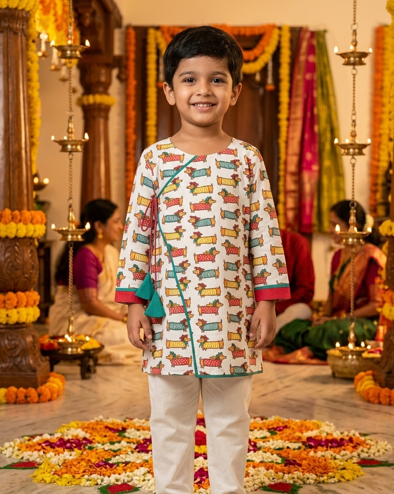 Daschund Dog Pattern Cotton Kurta for Boy