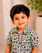 Doodle Style Floral Pattern Shirt for Boys