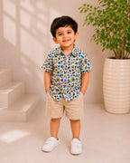Doodle Style Floral Pattern Shirt for Boys
