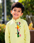 Sunflower Yellow Gardenia Embroidered Kurta for Boys