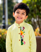 Sunflower Yellow Gardenia Embroidered Kurta for Boys