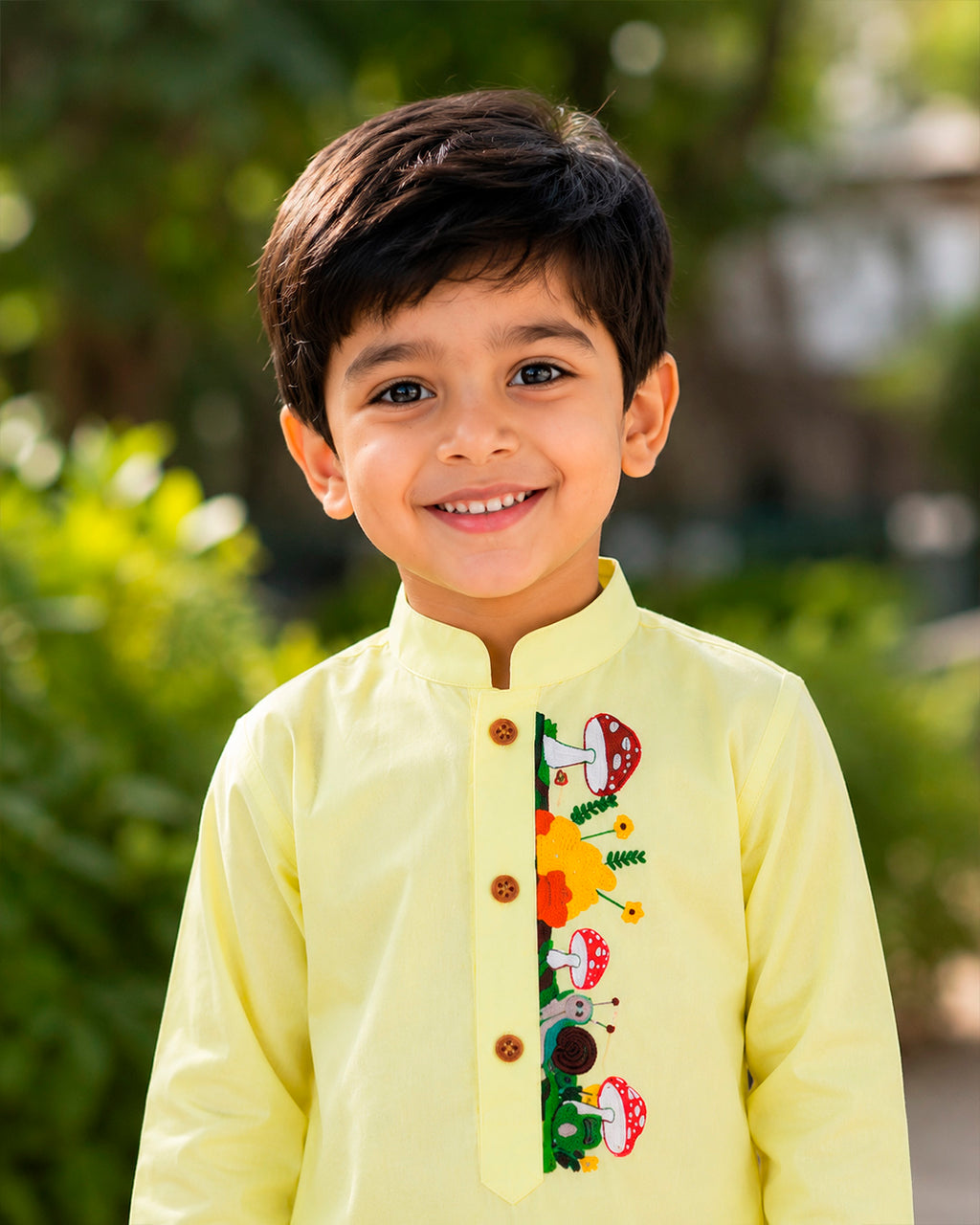 Sunflower Yellow Gardenia Embroidered Kurta for Boys