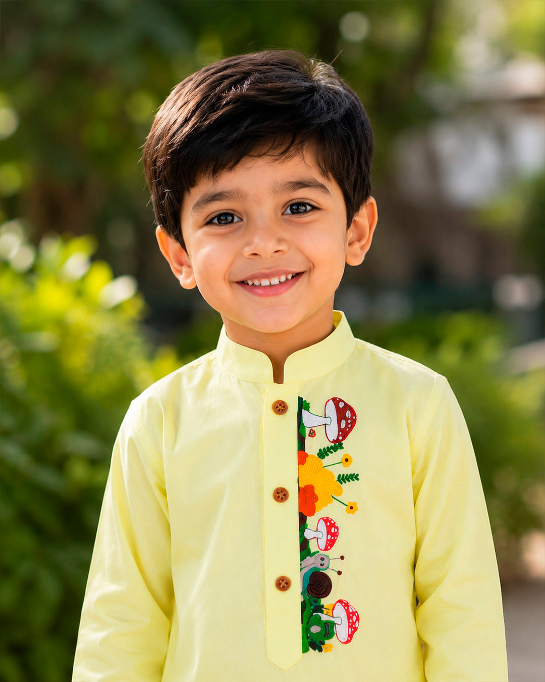 Sunflower Yellow Gardenia Embroidered Kurta for Boys