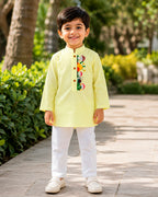 Sunflower Yellow Gardenia Embroidered Kurta for Boys