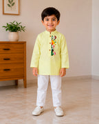 Sunflower Yellow Gardenia Embroidered Kurta for Boys