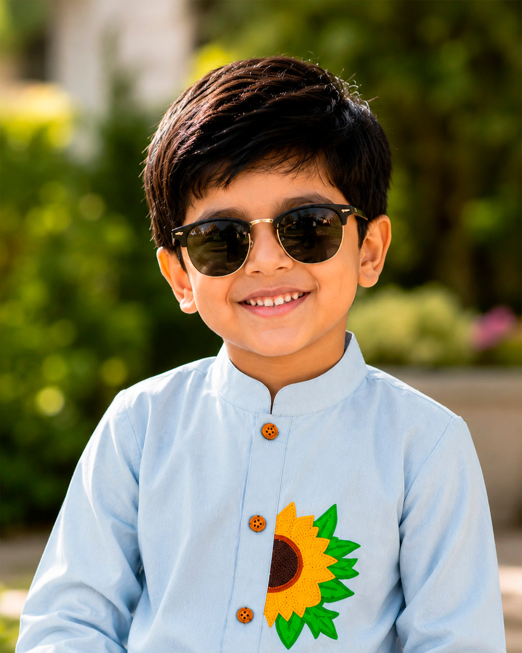 Sunflower Embroidered Kurta for Boys