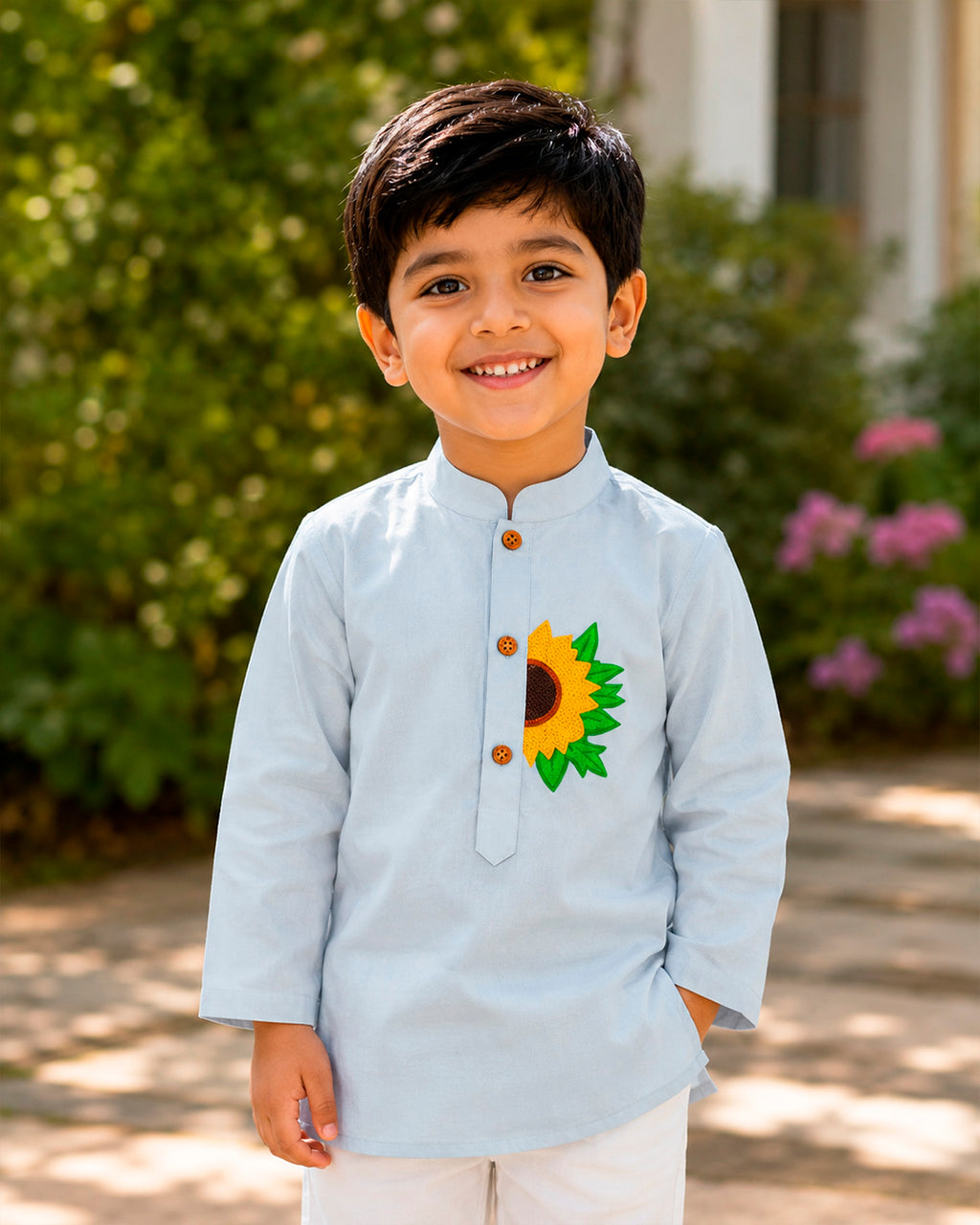Sunflower Embroidered Kurta for Boys