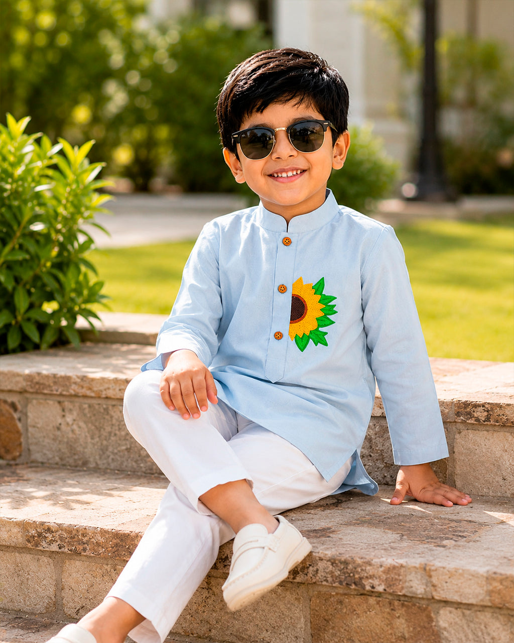 Sunflower Embroidered Kurta for Boys
