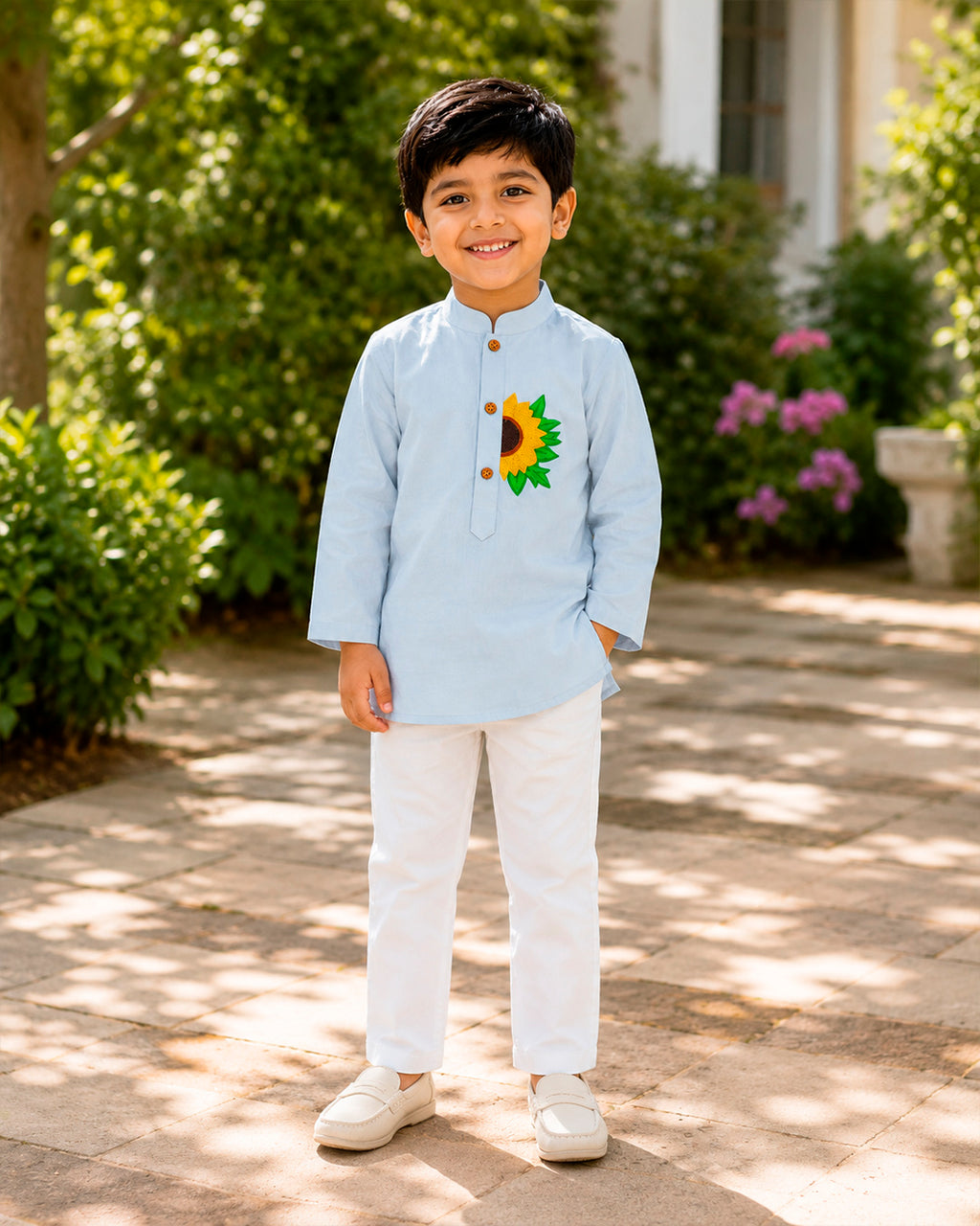Sunflower Embroidered Kurta for Boys