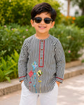 Kite Applique Black Striped Kurta for Boys