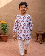 Elephant Camel and Horse Print Cotton Kurta for Boys