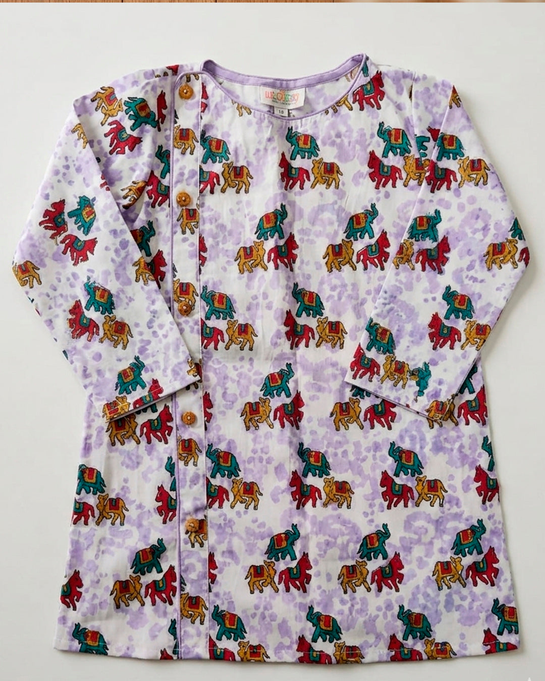 Elephant Camel and Horse Print Cotton Kurta for Boys