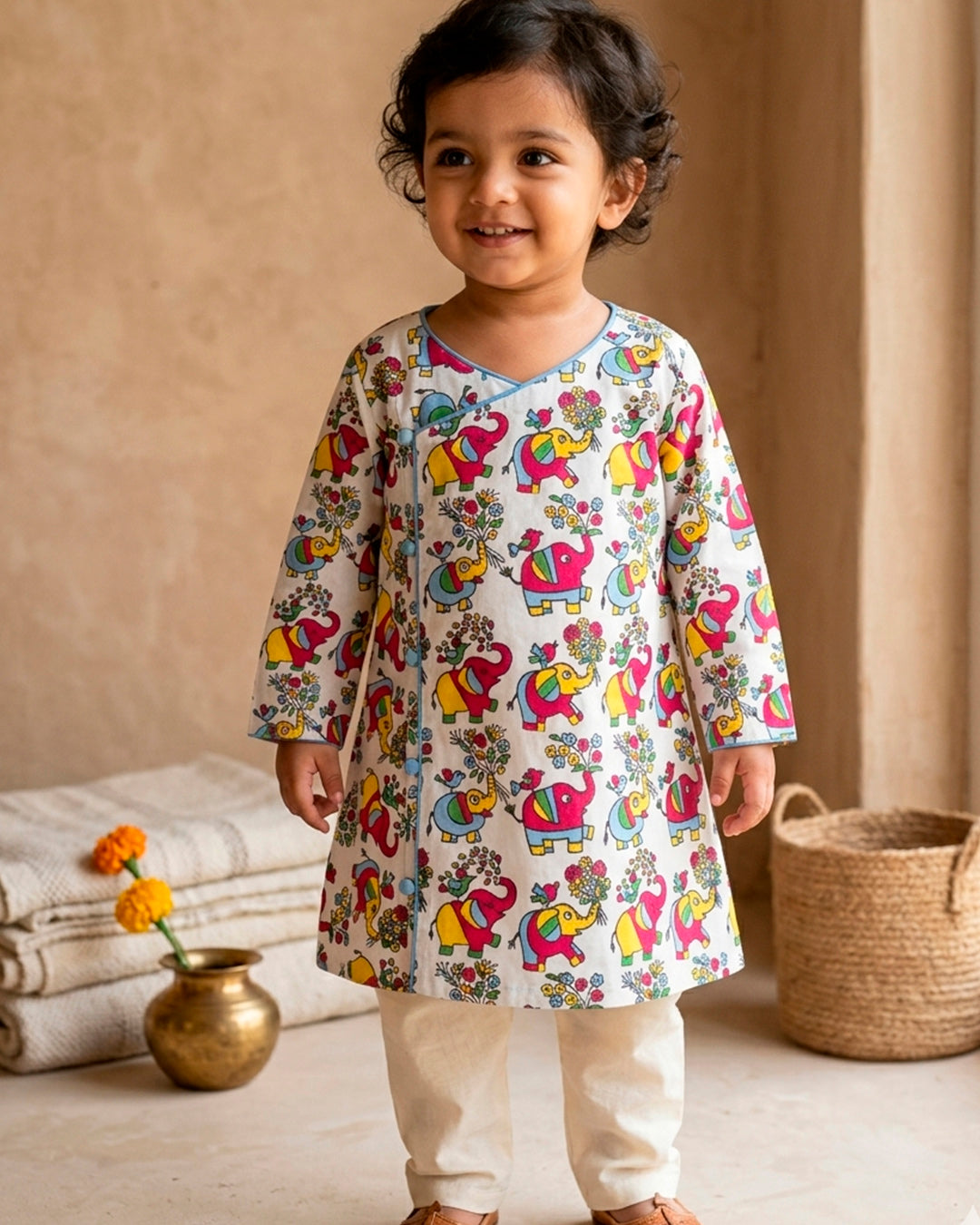Elephant Print Cotton Kurta for Boys