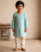 Stripes with Flower Cotton Kurta for Boys