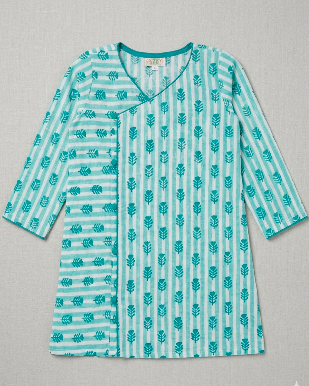 Stripes with Flower Cotton Kurta for Boys
