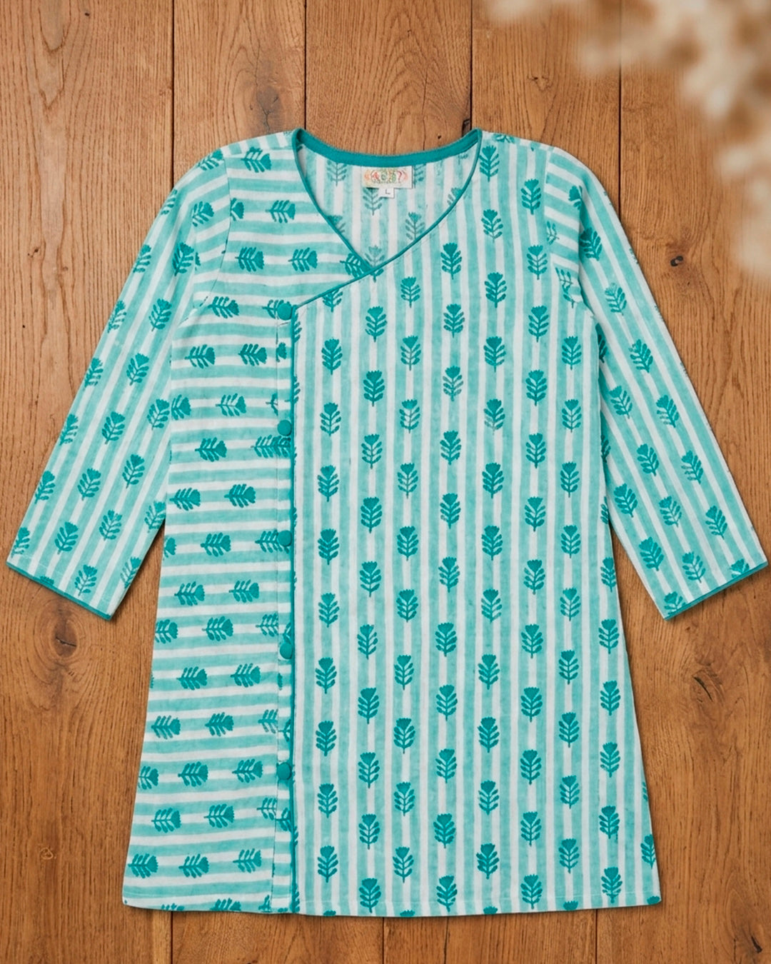 Stripes with Flower Cotton Kurta for Boys