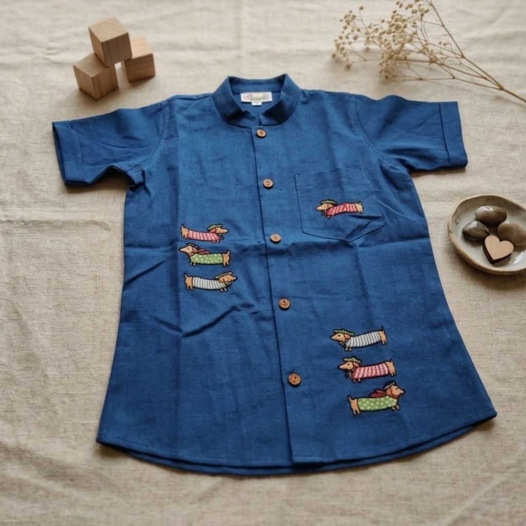 Dachshund Dog Hand embroidered Shirt for Boys