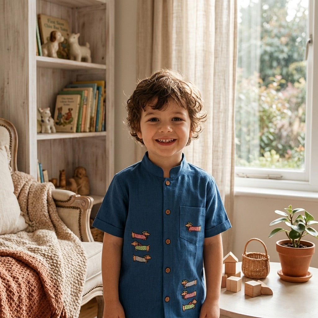 Dachshund Dog Hand embroidered Shirt for Boys