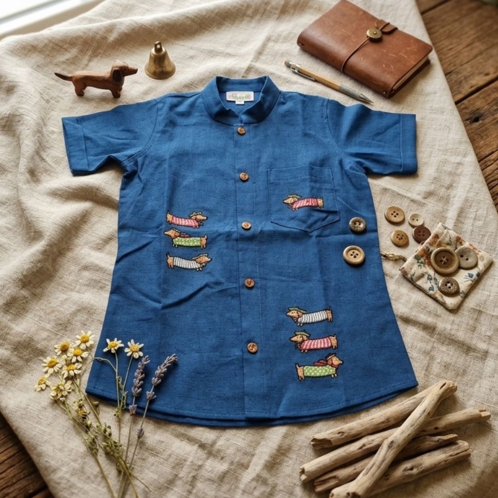 Dachshund Dog Hand embroidered Shirt for Boys