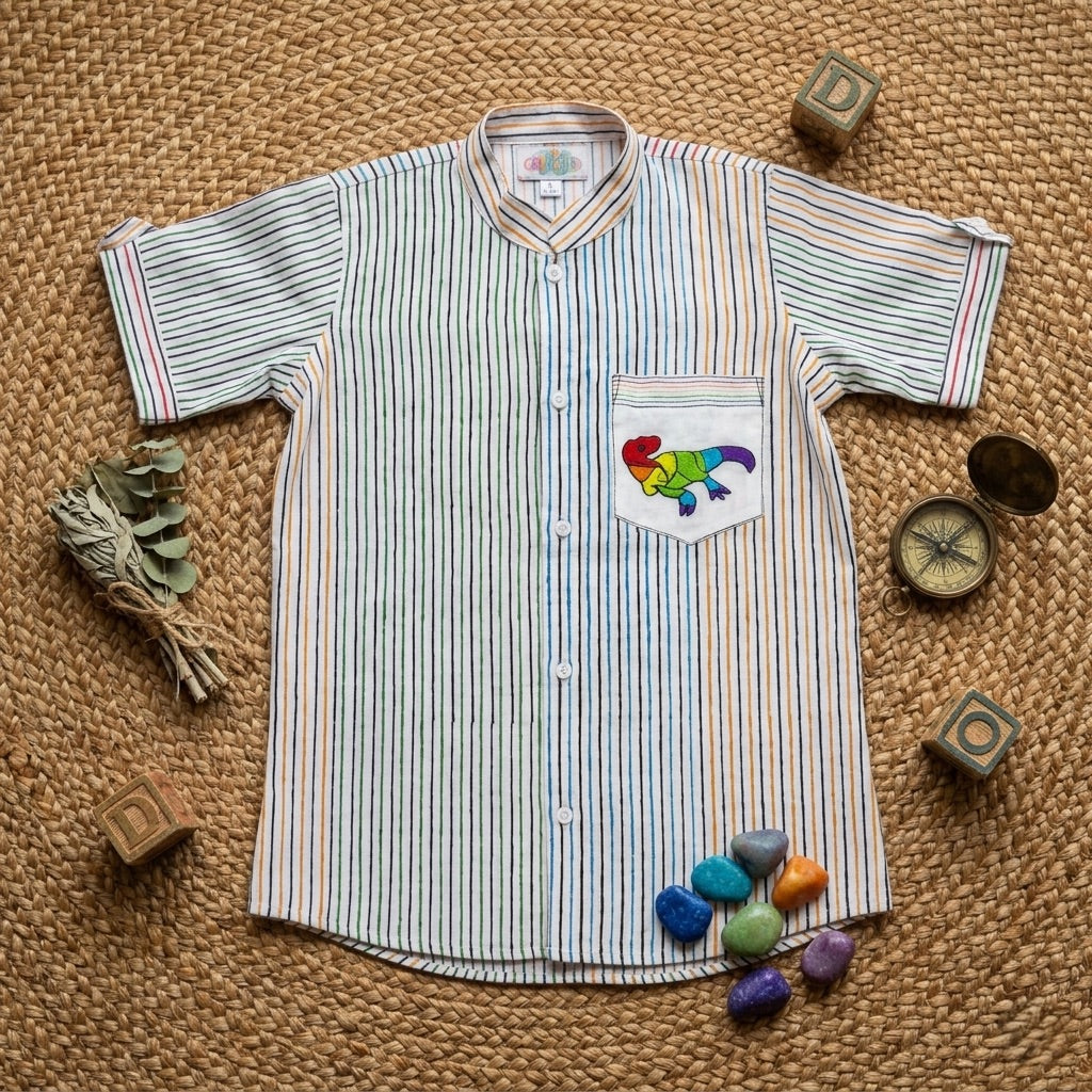 Dinosaur Hand embroidered Shirt for Boys