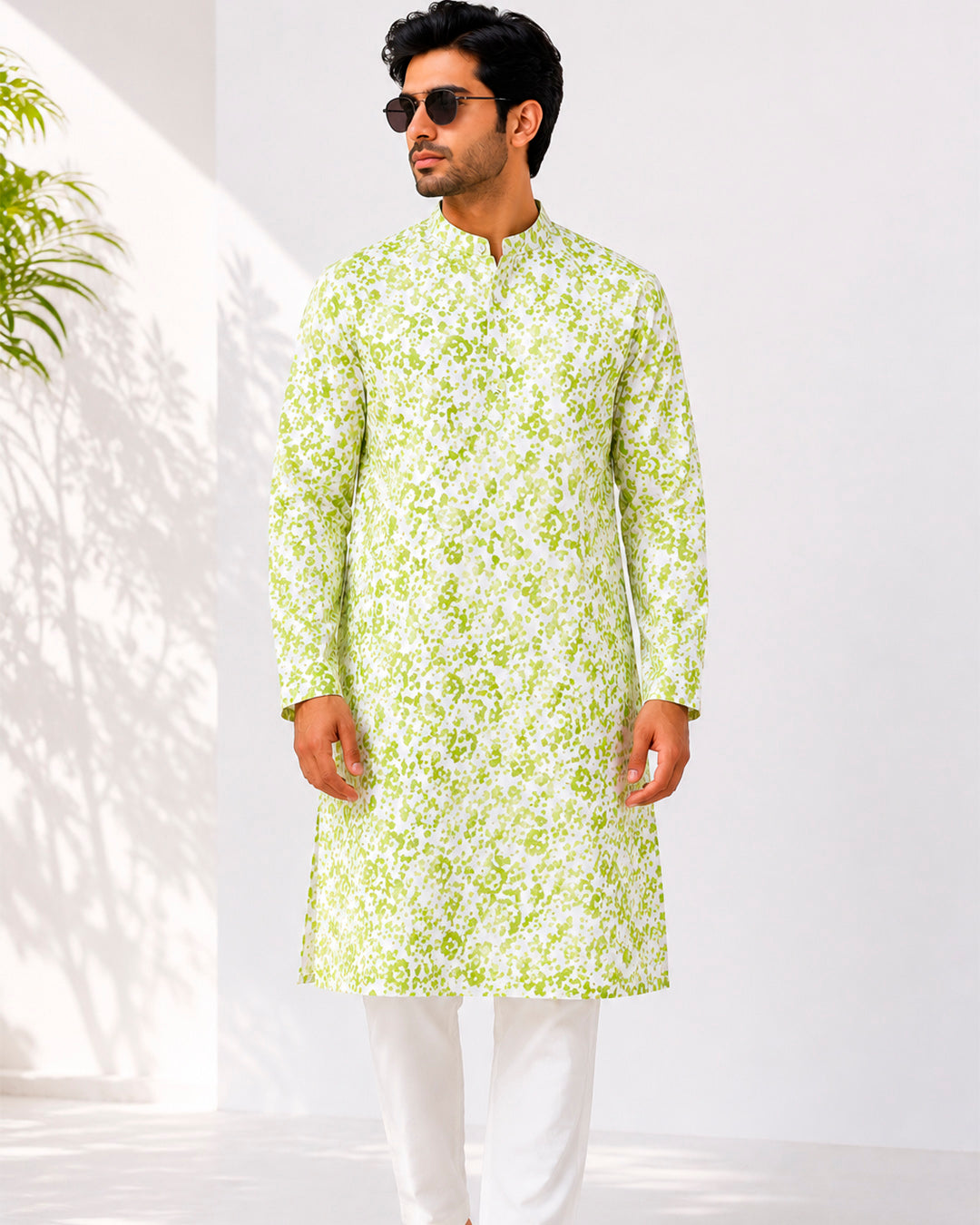 Pista Green Pixel Print Kurta
