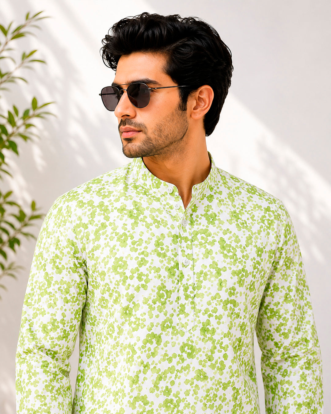 Pista Green Pixel Print Kurta