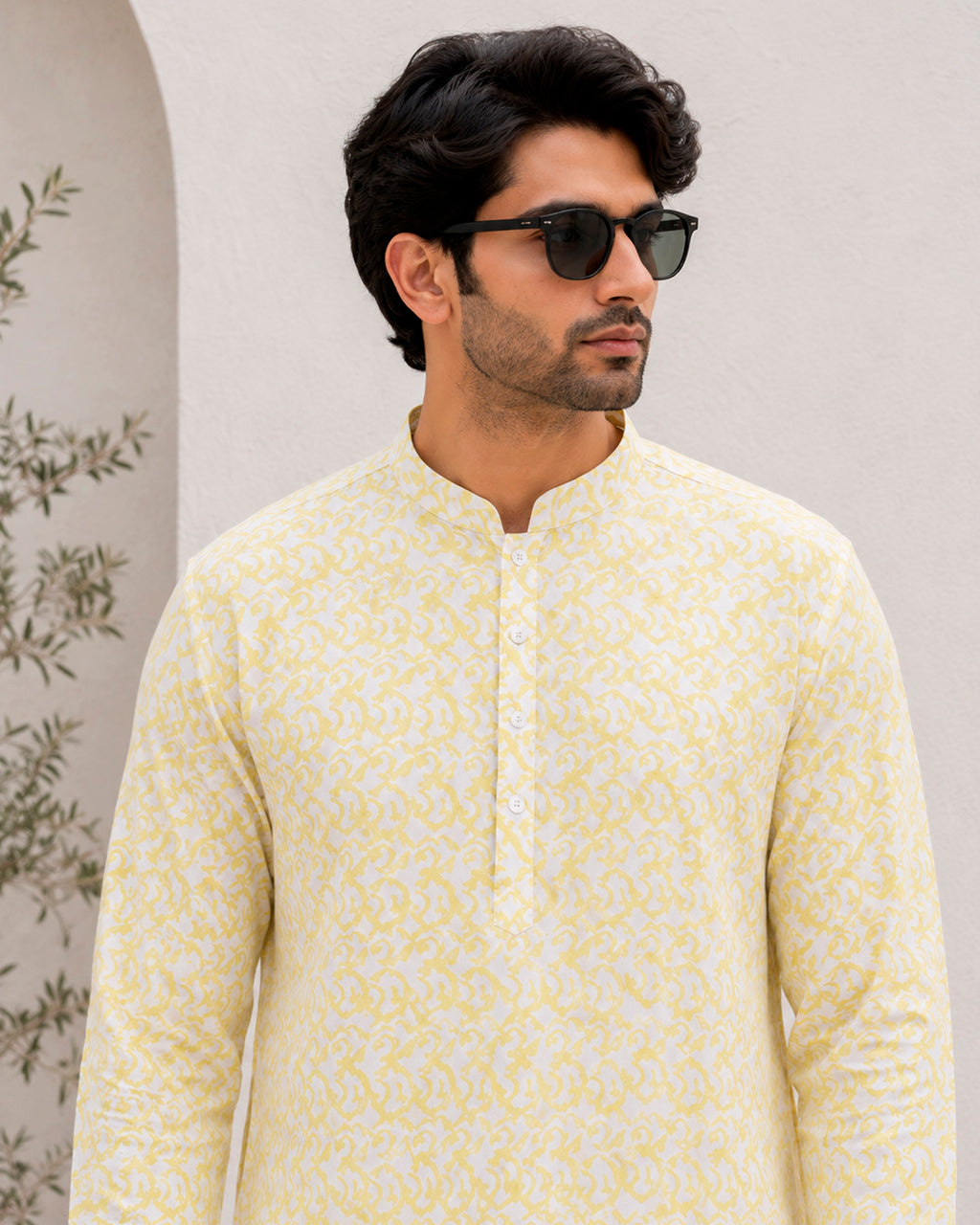 Lemon Yellow Pixel Print Kurta