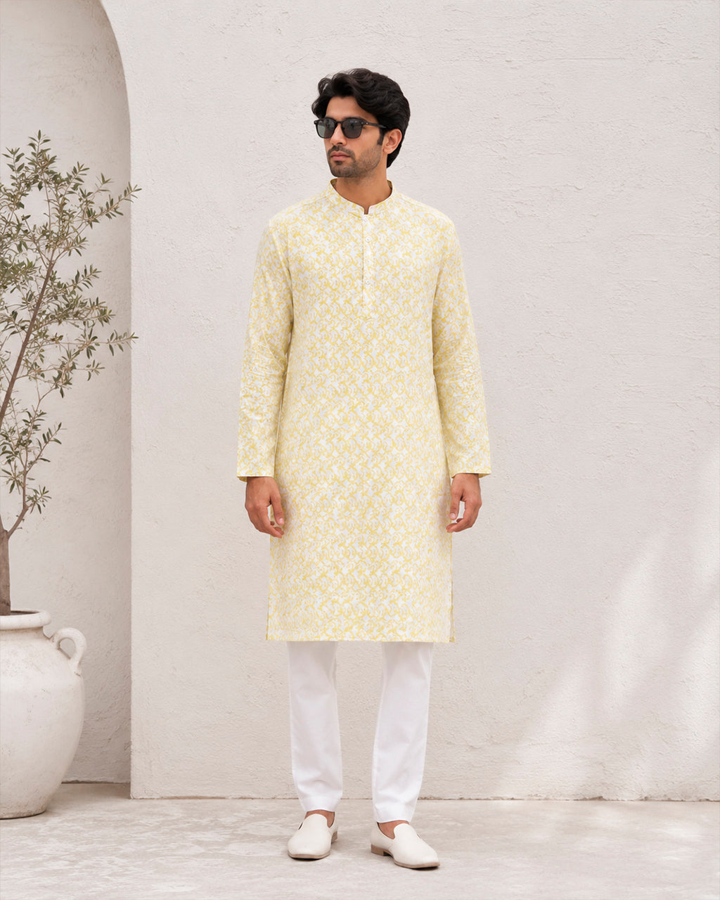 Lemon Yellow Pixel Print Kurta