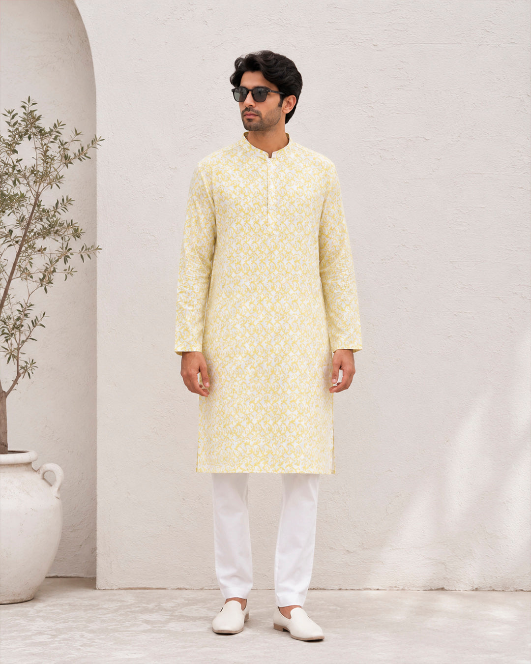 Lemon Yellow Pixel Print Kurta