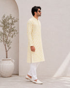 Lemon Yellow Pixel Print Kurta