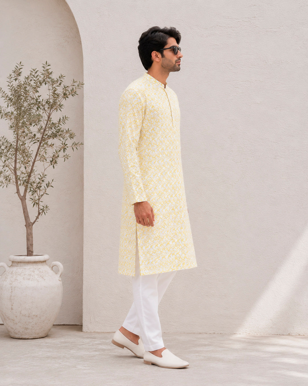 Lemon Yellow Pixel Print Kurta