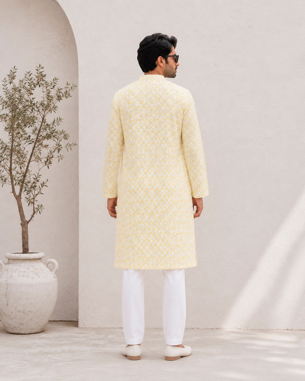 Lemon Yellow Pixel Print Kurta