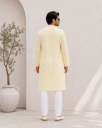 Lemon Yellow Pixel Print Kurta