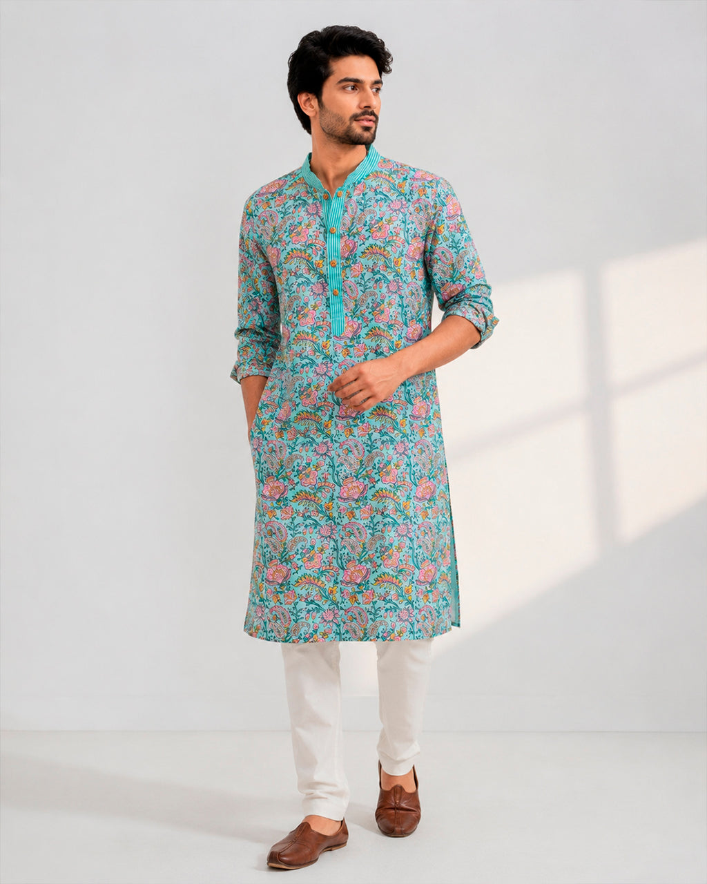 Sea Green Sanganeri Breeze Kurta
