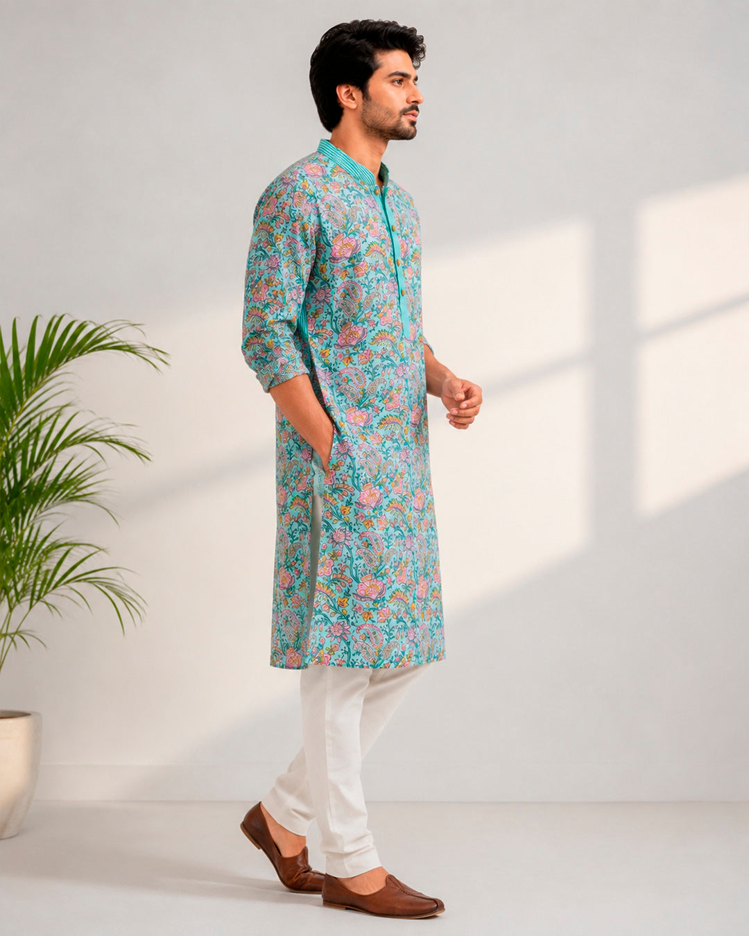 Sea Green Sanganeri Breeze Kurta