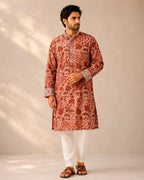Rust Brown Sanganeri Breeze Kurta