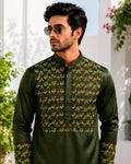 Olive Green Resham Work Kurta