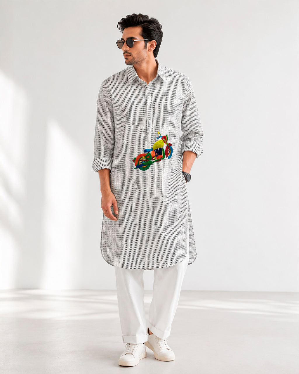 Retro Bike and Kantha Motif Urban Wear Kurta
