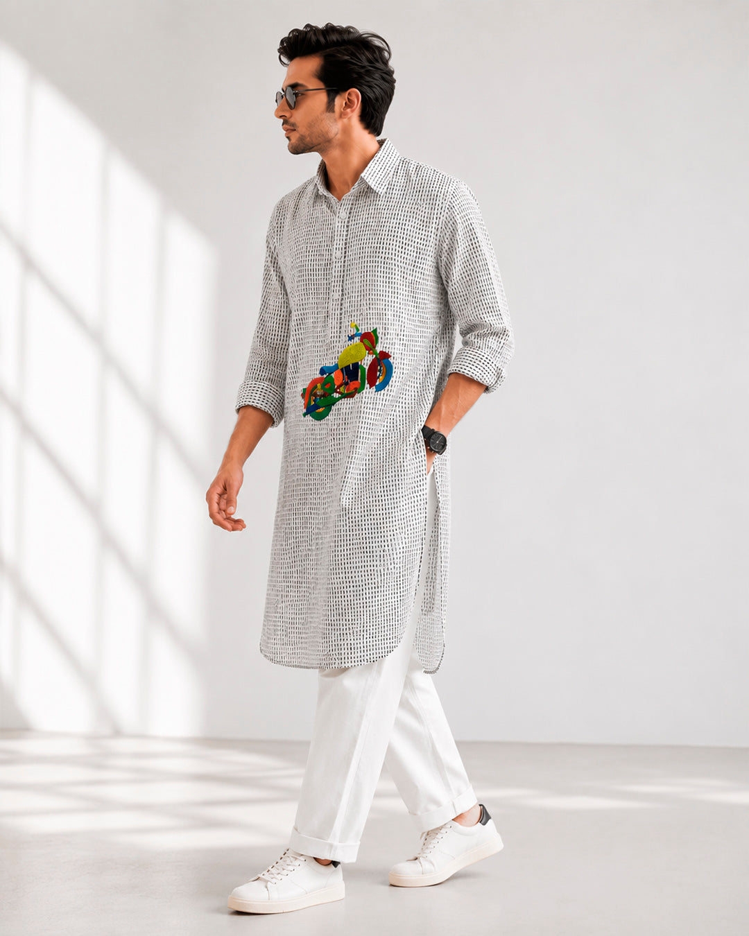 Retro Bike and Kantha Motif Urban Wear Kurta