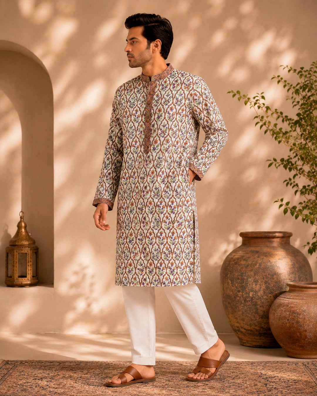 Beige Floral Jaal Ethnic Kurta